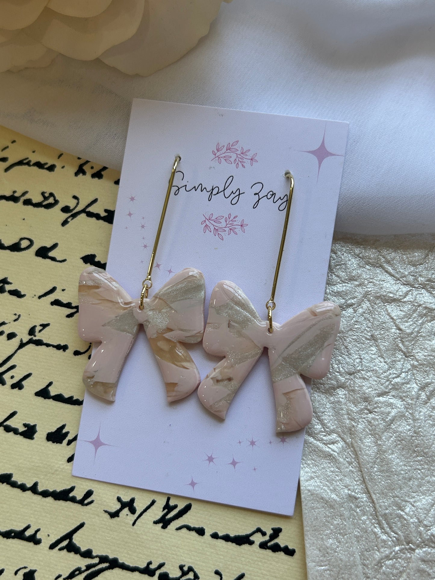 Blush Terrazzo Bow Dangles