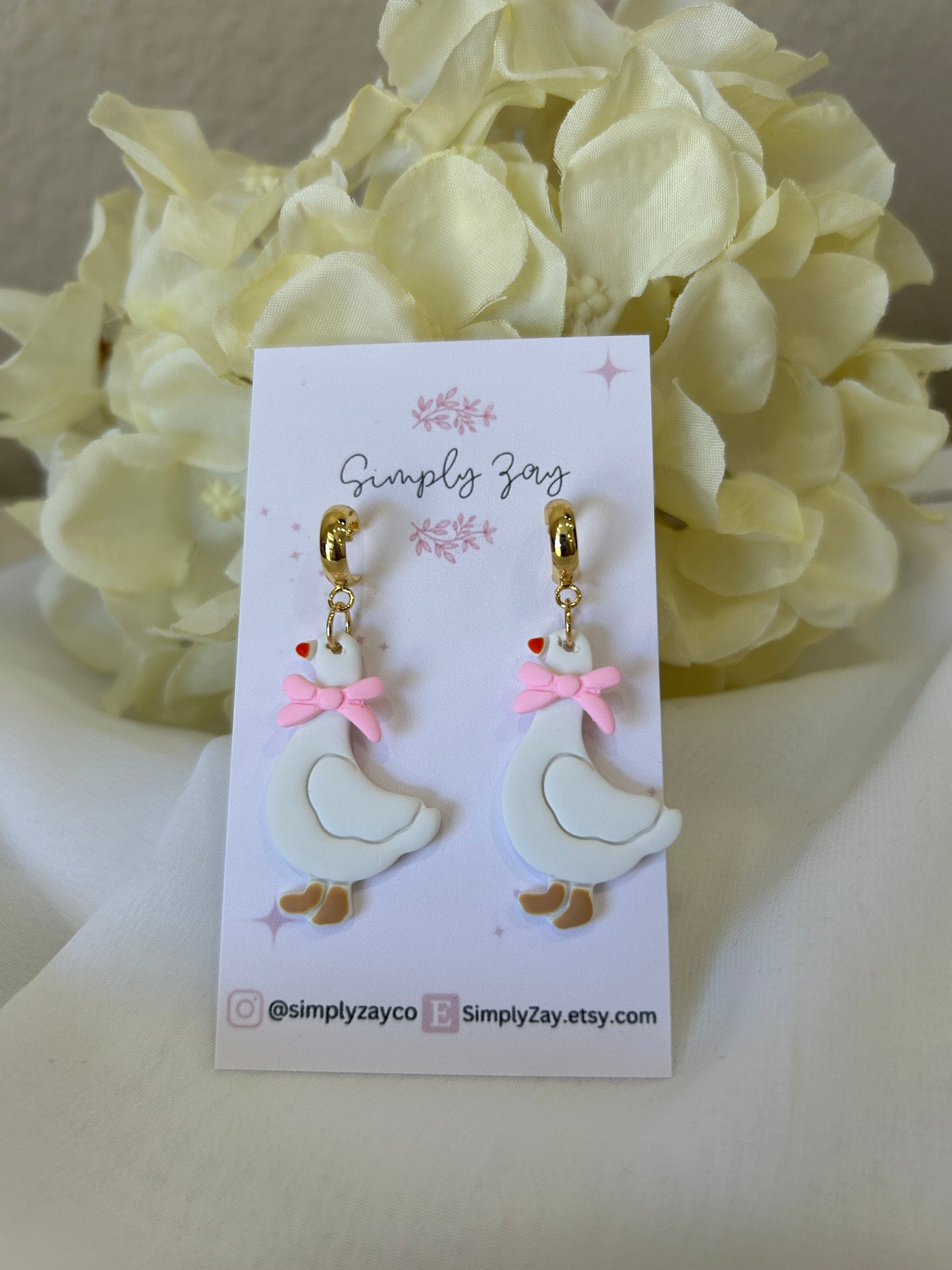 Goose with Pink Bow Earrings