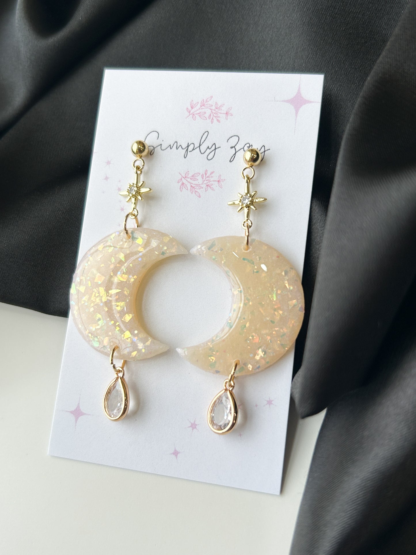 Celestial Opal Crescent Moon Earrings