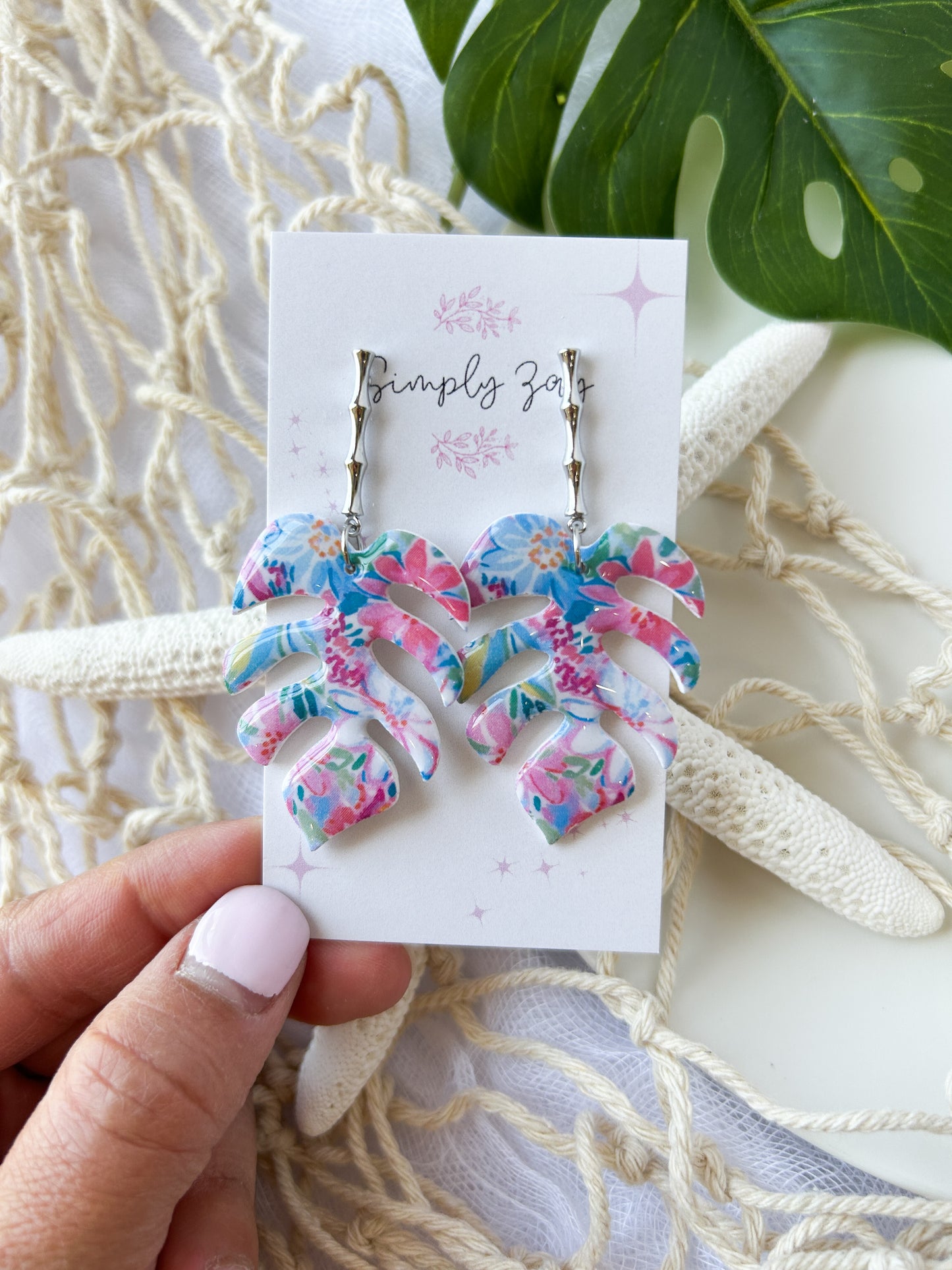 Floral Monstera Leaf Earrings