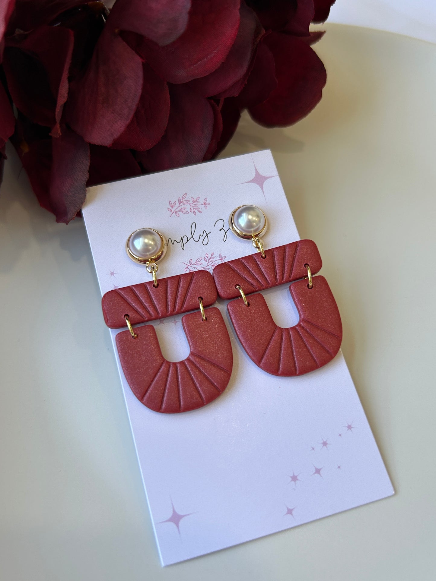 Red Elegant with Pearl Earrings
