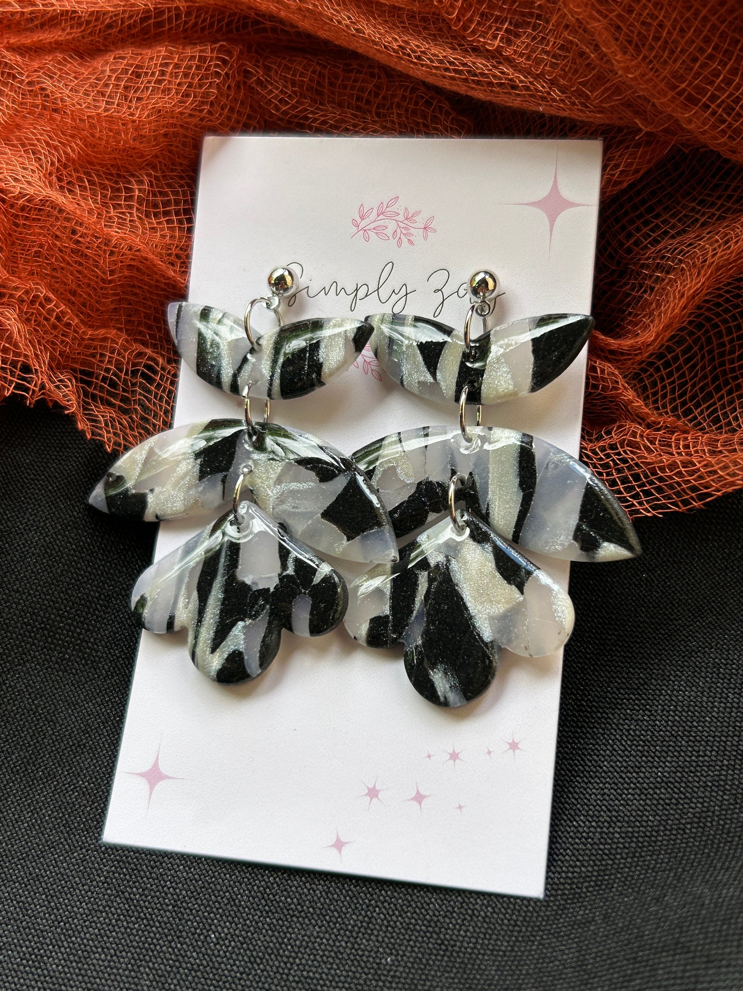 Black and Pearl Marbled Dangles