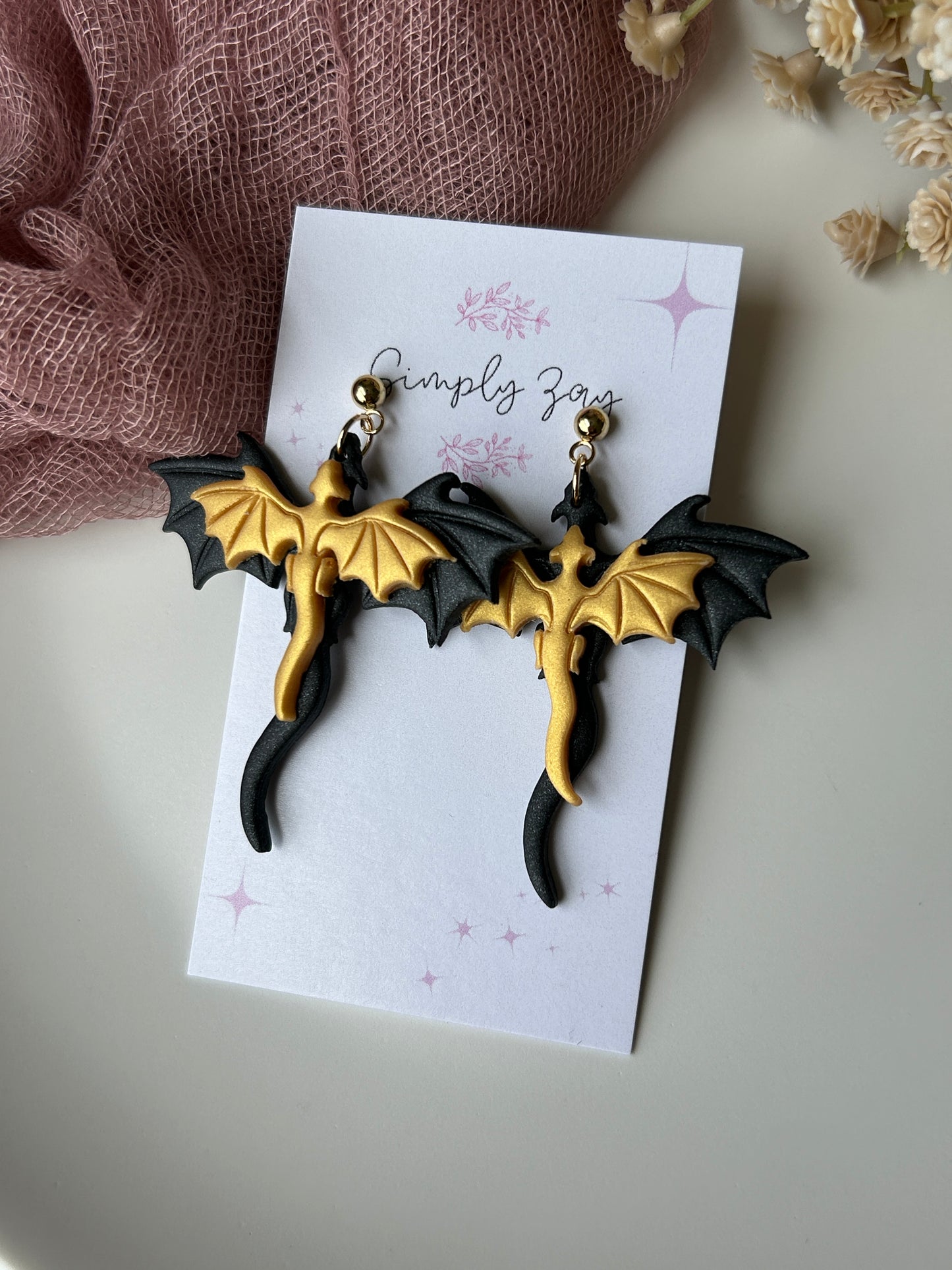 Black and Gold Dragon Book Inspired Earrings