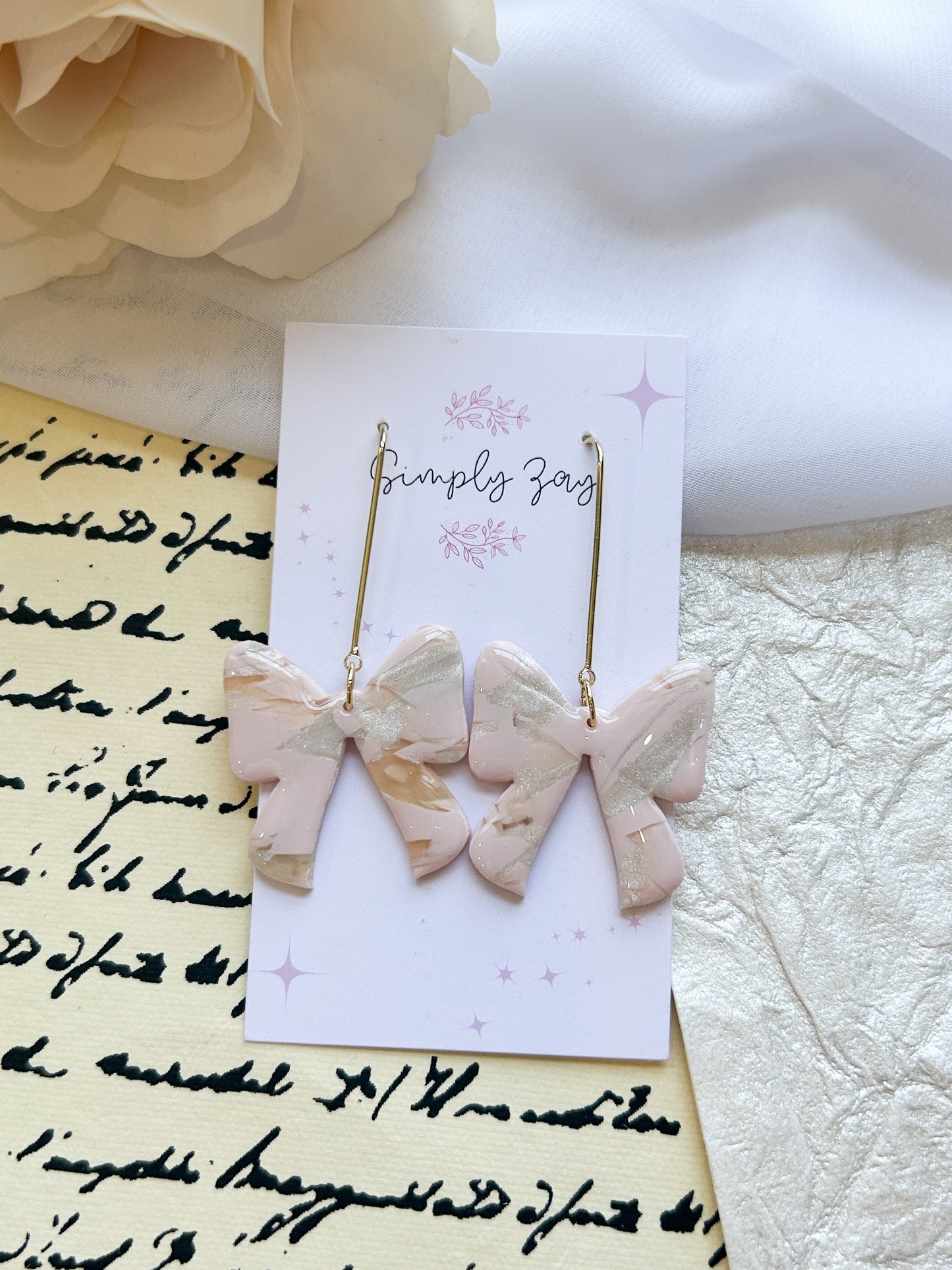 Blush Terrazzo Bow Dangles