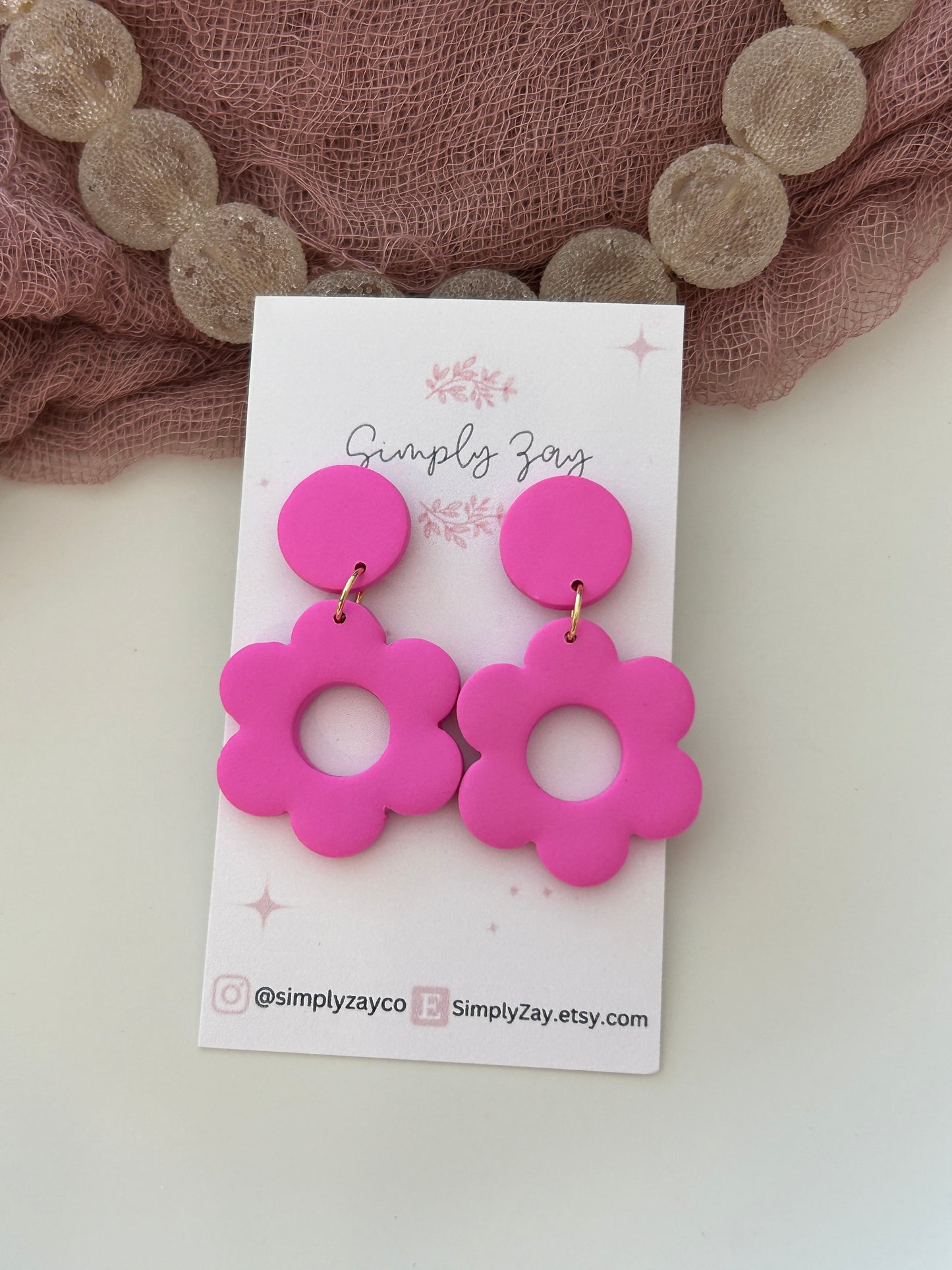 Pink Daisy Flower Earrings