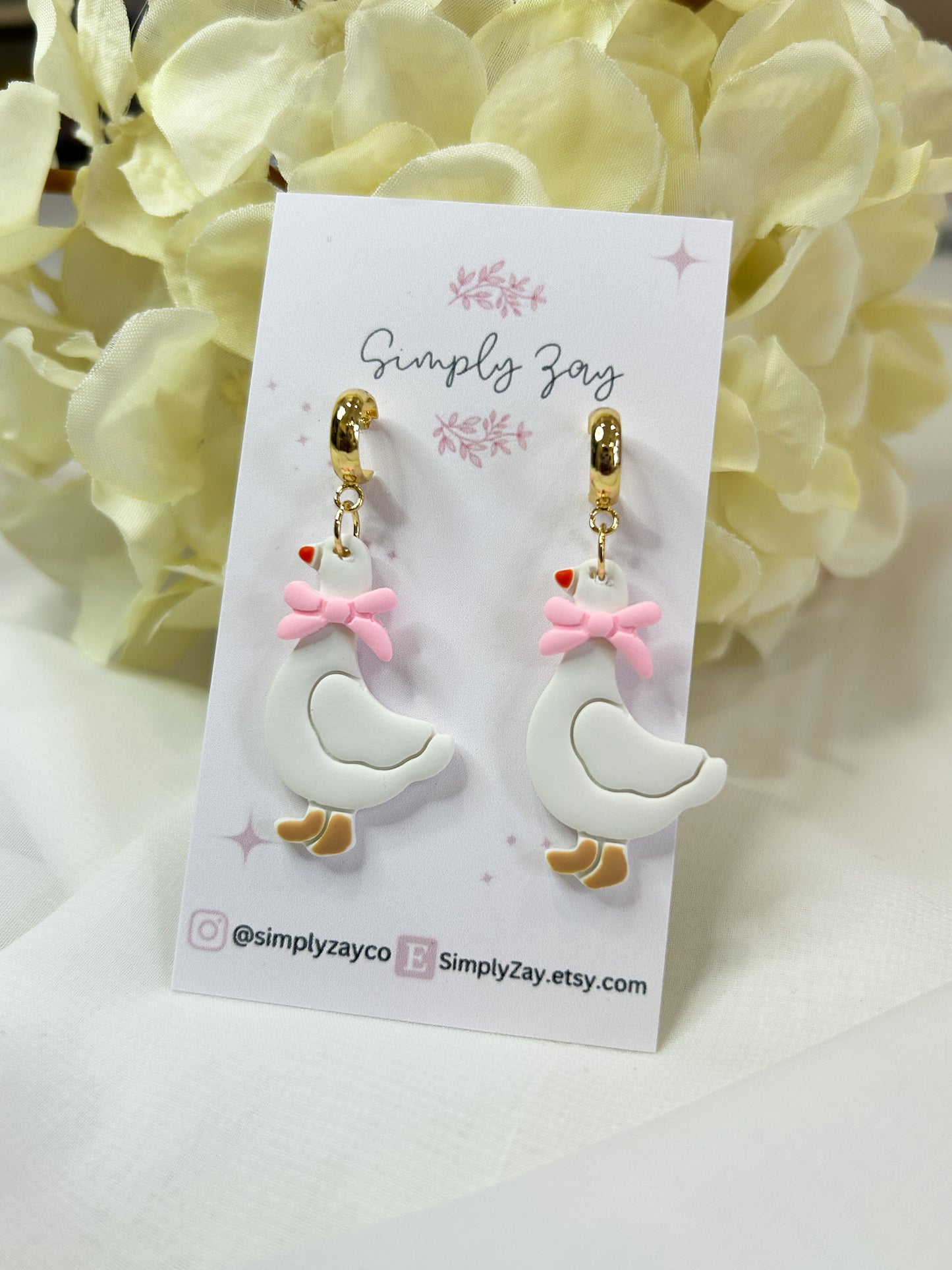 Goose with Pink Bow Earrings