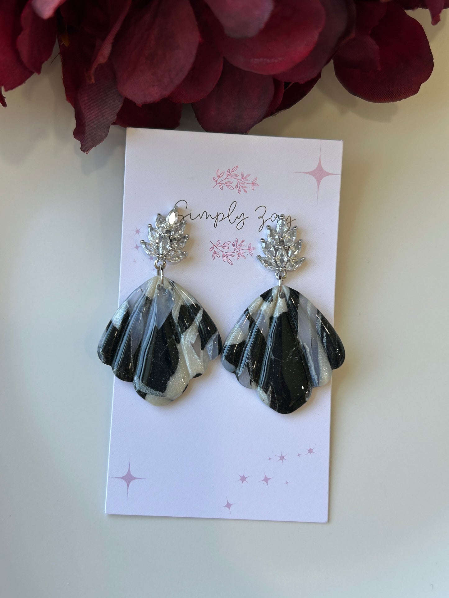 Black and Pearl Marbled Earrings