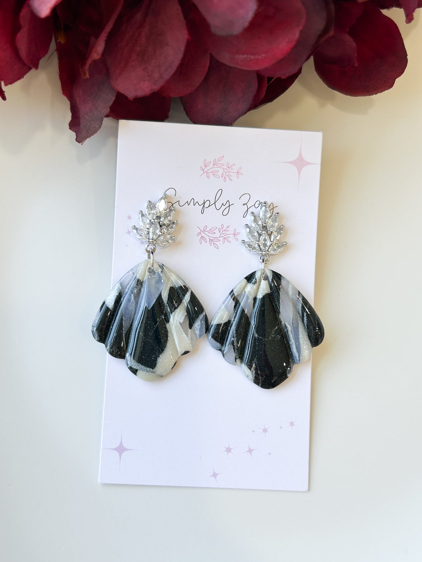 Black and Pearl Marbled Earrings