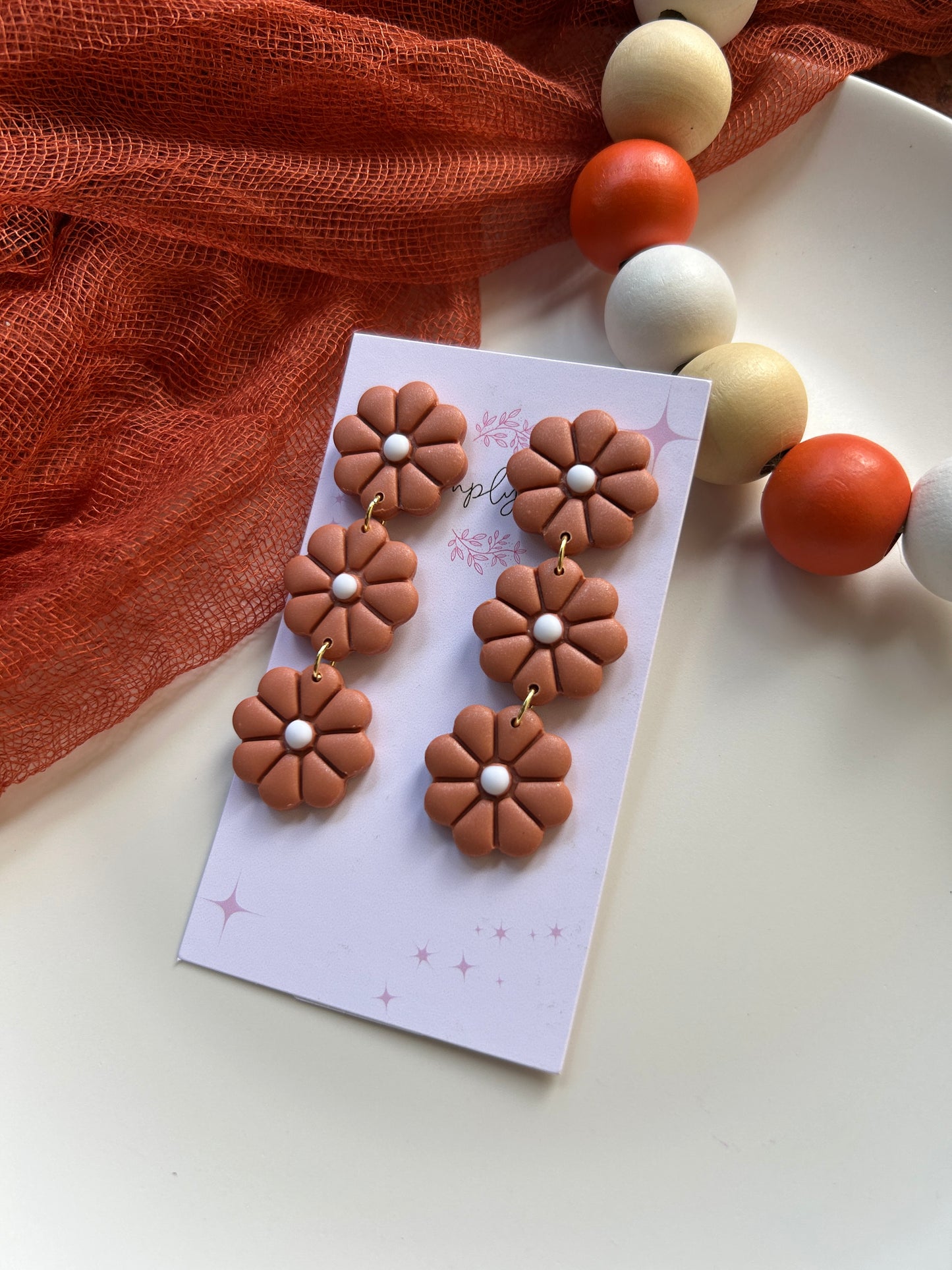 Terracotta Trio Flower Dangles