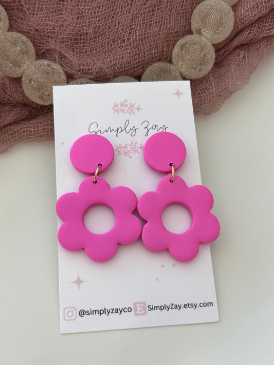 Pink Daisy Flower Earrings