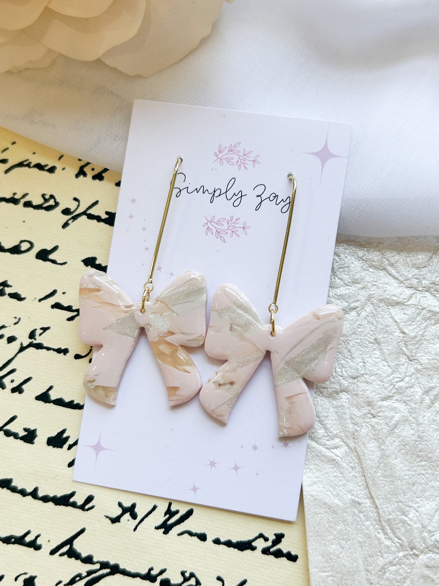 Blush Terrazzo Bow Dangles