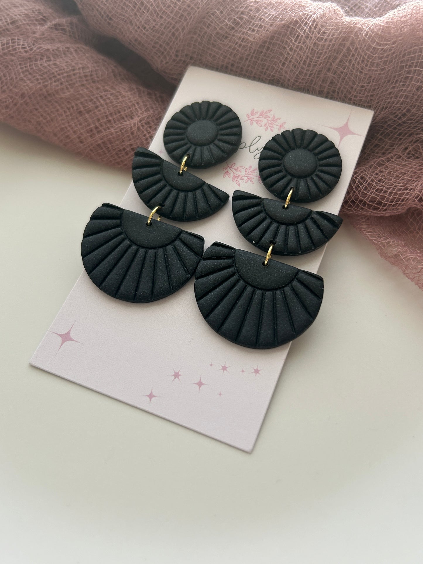 Black Textured Dangle Earrings