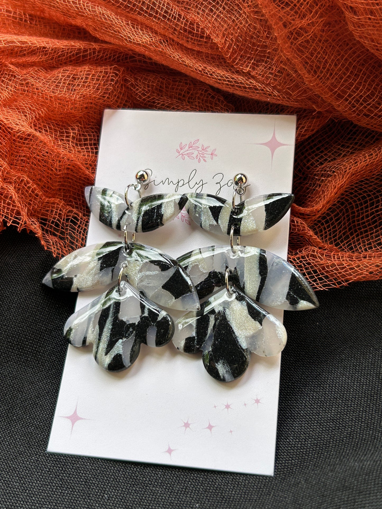 Black and Pearl Marbled Dangles