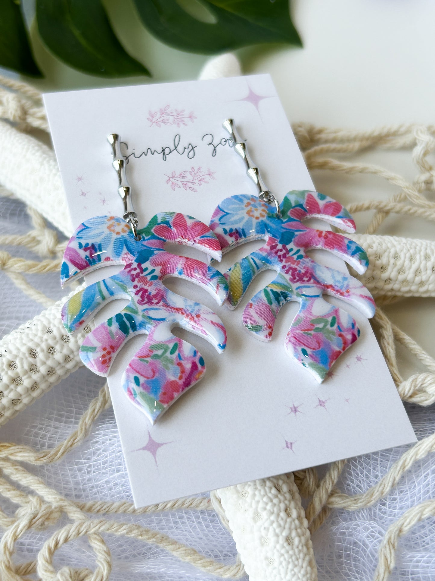 Floral Monstera Leaf Earrings