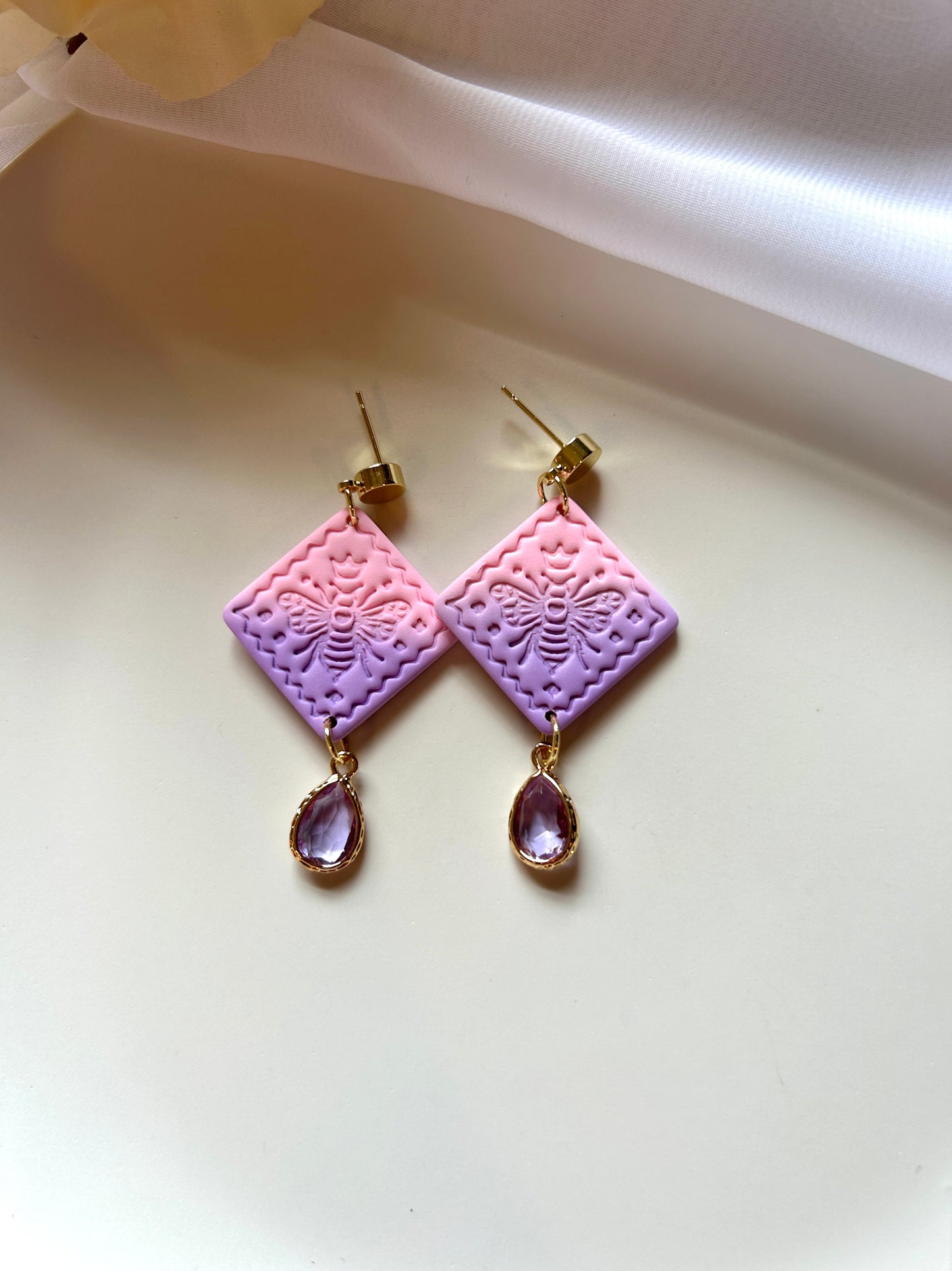 Blush Ombre Bee Gem Dangles