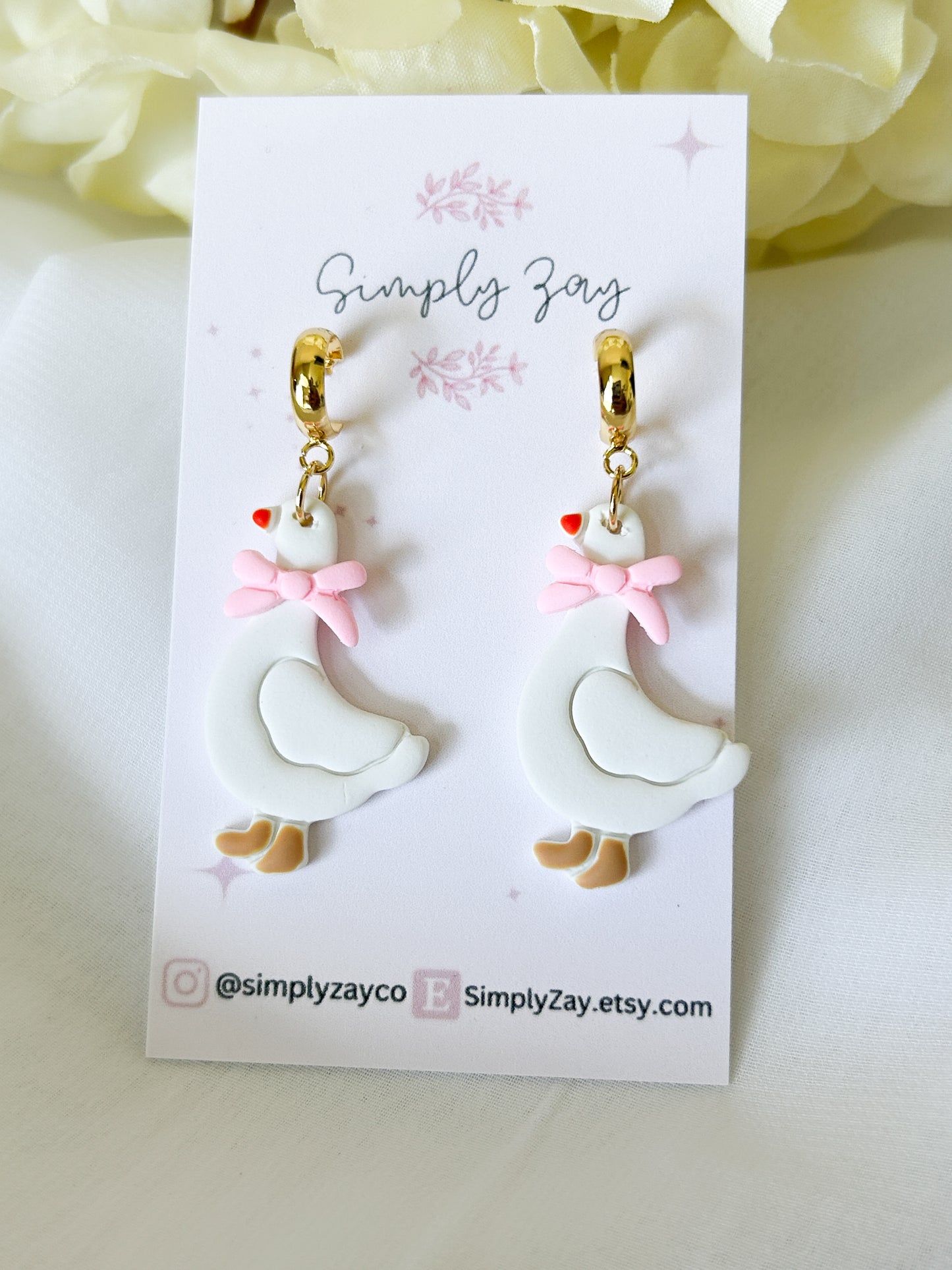 Goose with Pink Bow Earrings