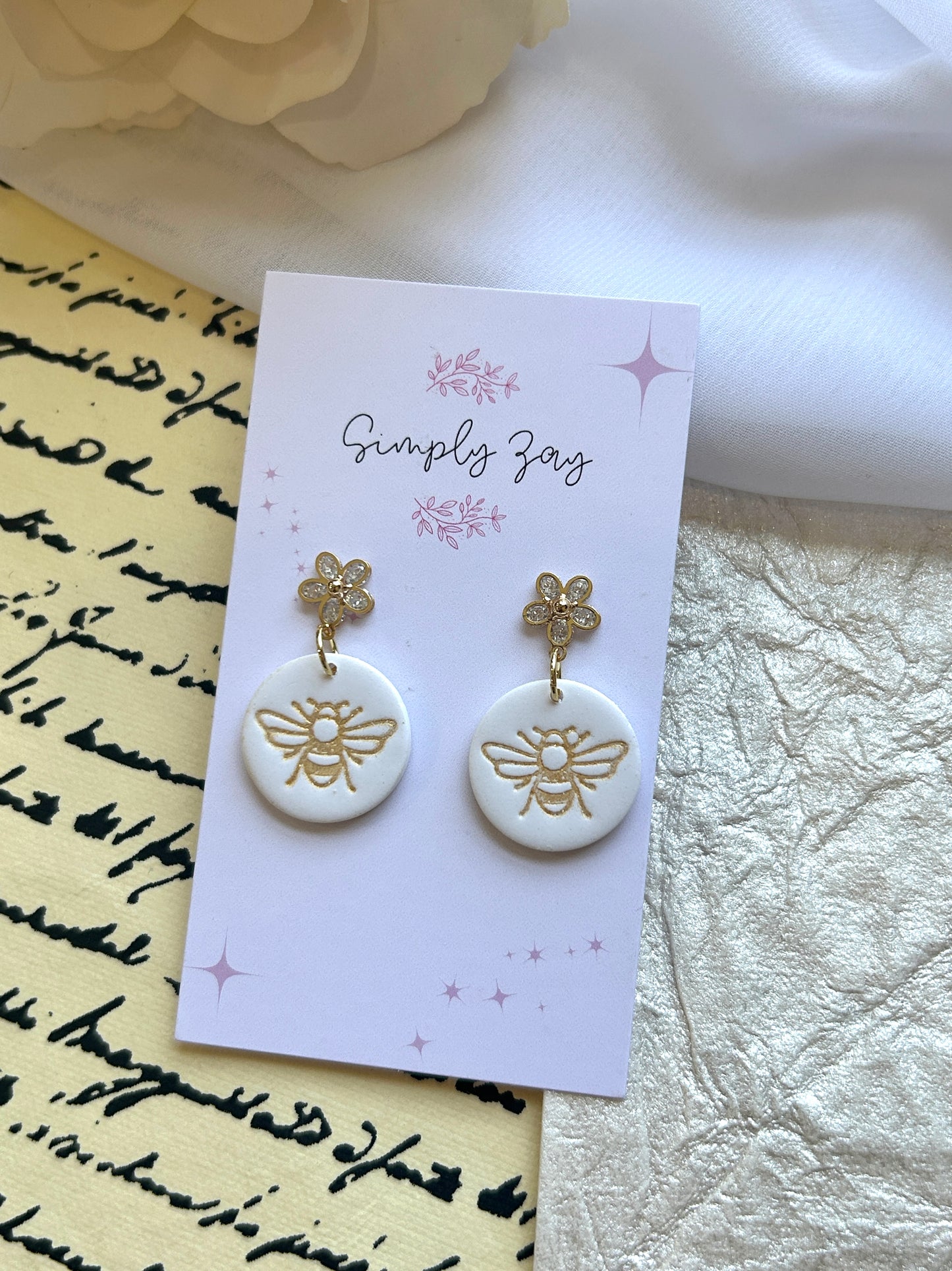 Golden Honey Bee Clay Earrings