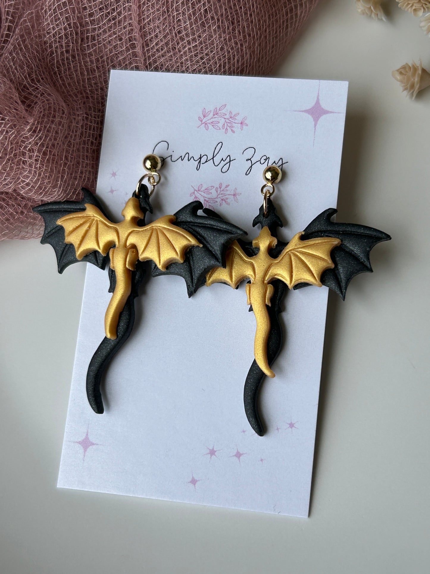 Black and Gold Dragon Book Inspired Earrings