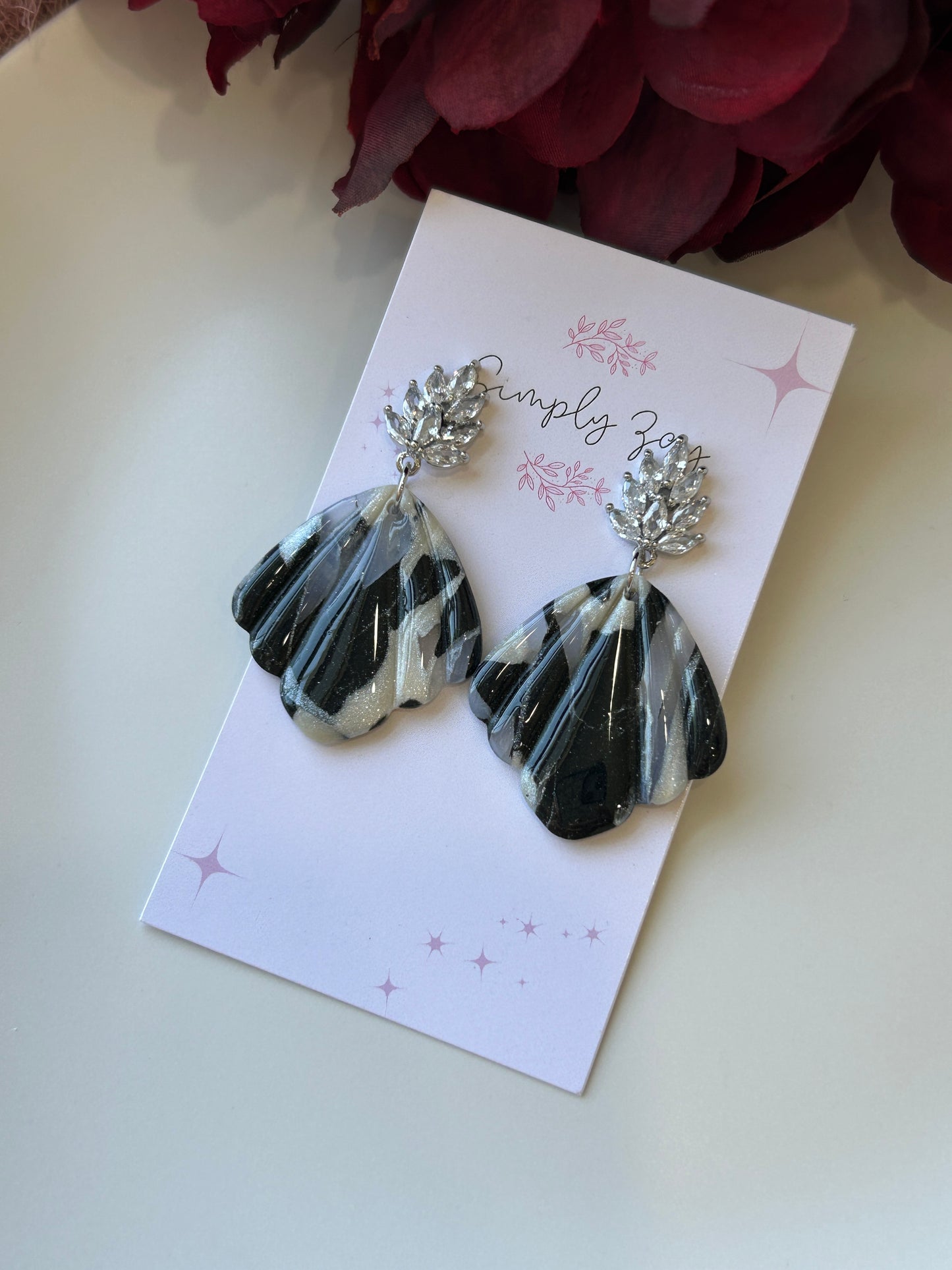 Black and Pearl Marbled Earrings