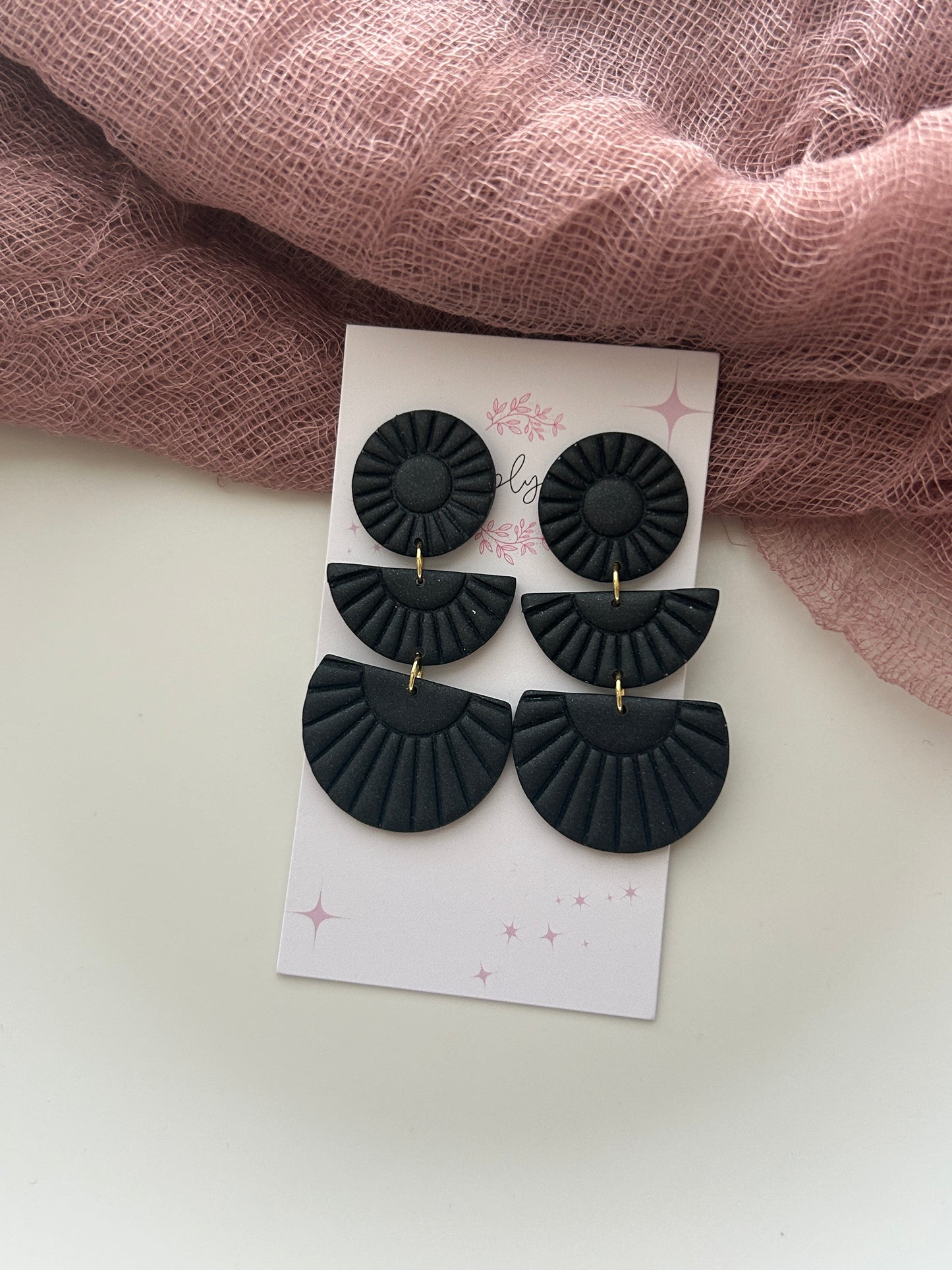 Black Textured Dangle Earrings