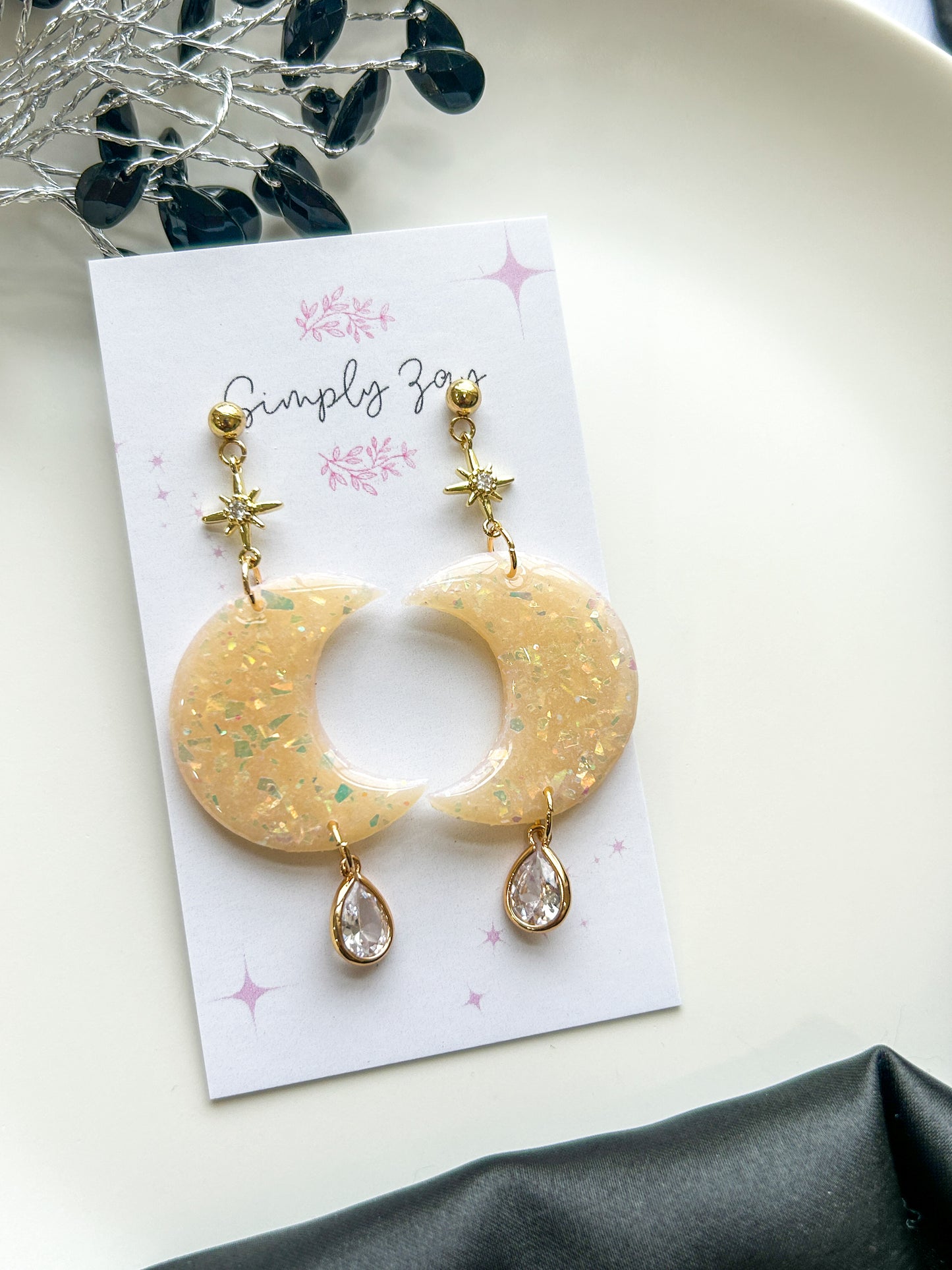 Celestial Opal Crescent Moon Earrings