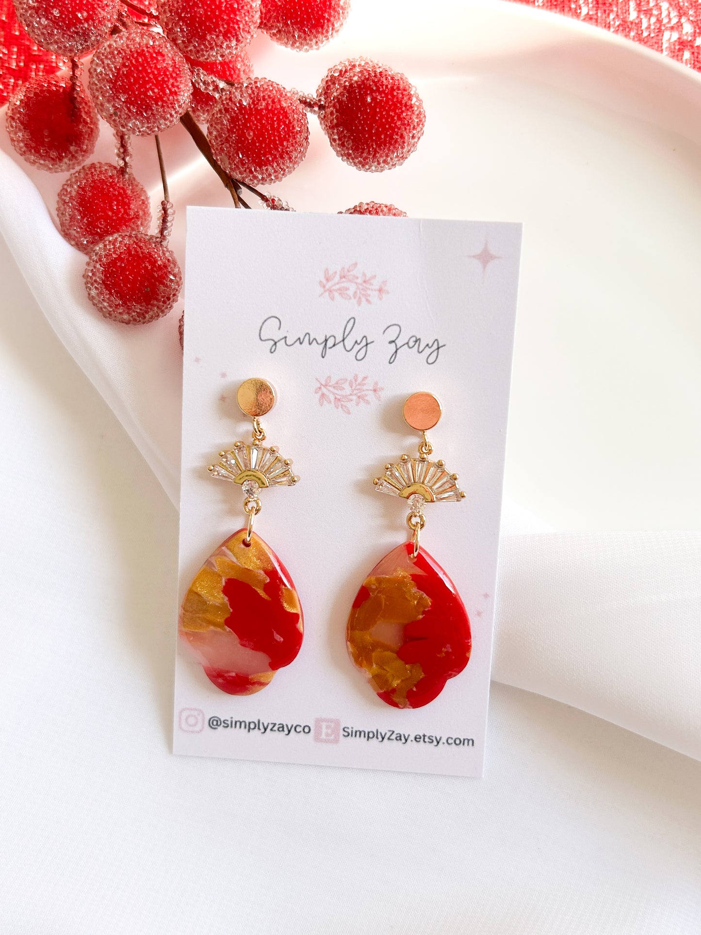 Red, Gold, and Translucent Earrings