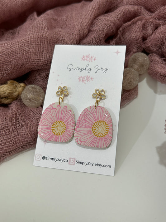 Pink Sunflower Earrings