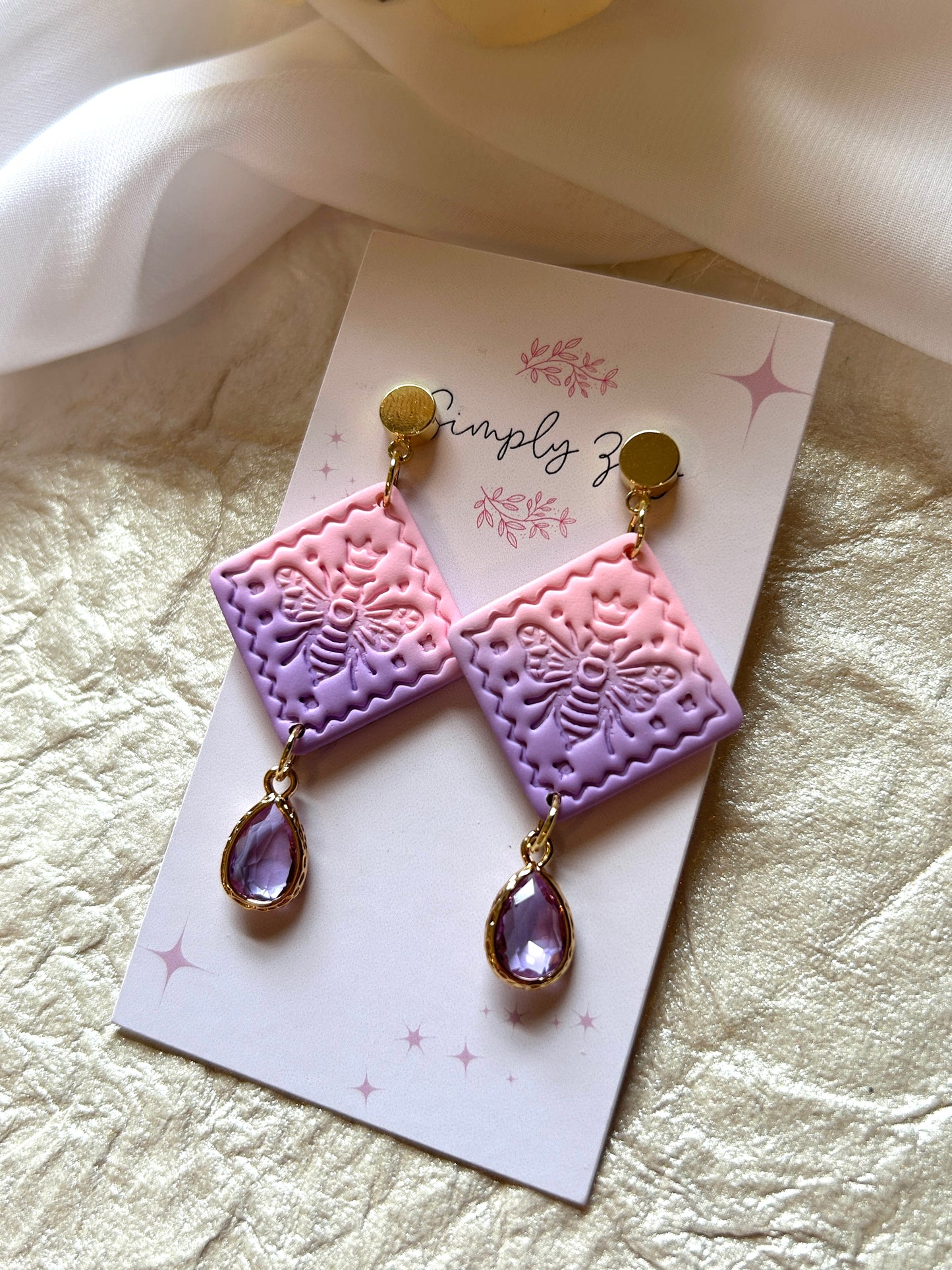 Blush Ombre Bee Gem Dangles