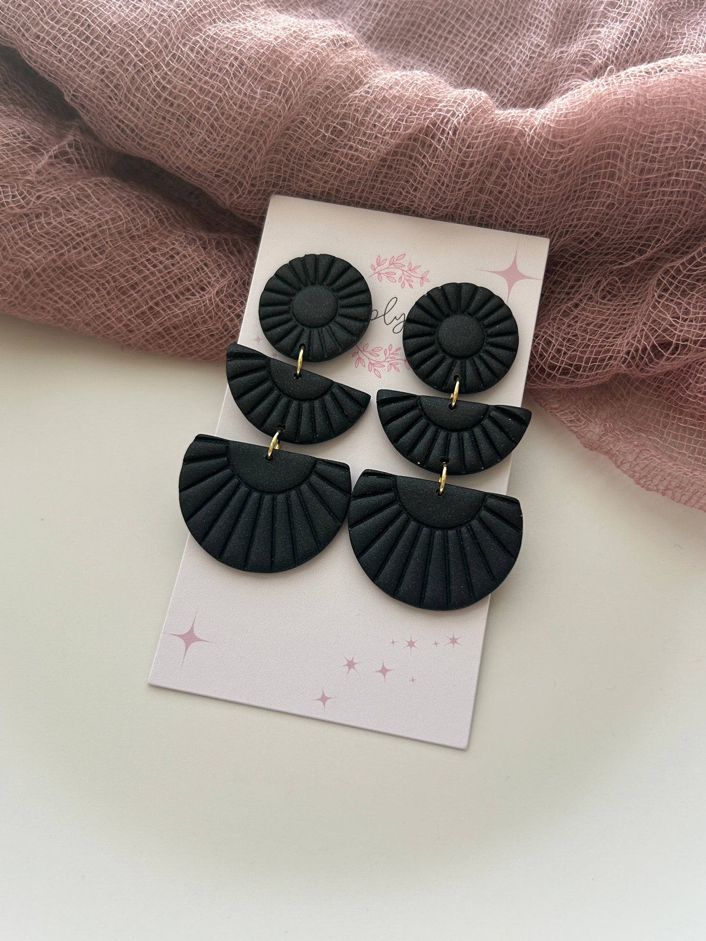 Black Textured Dangle Earrings