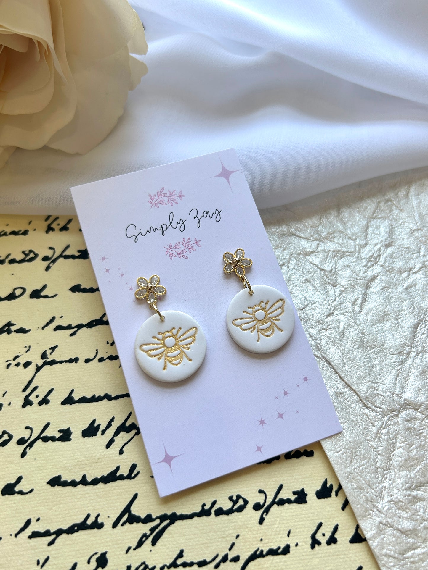 Golden Honey Bee Clay Earrings