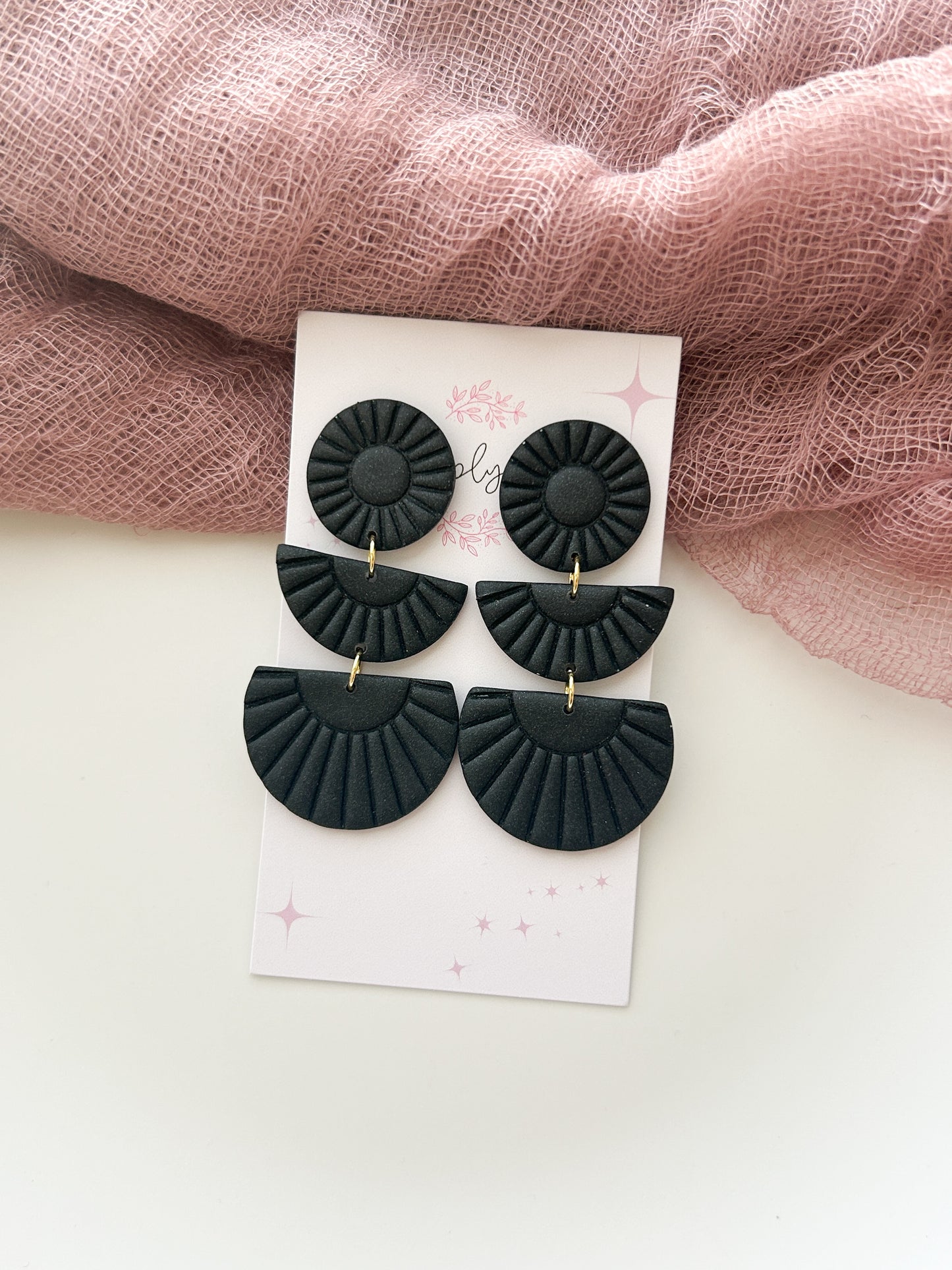 Black Textured Dangle Earrings