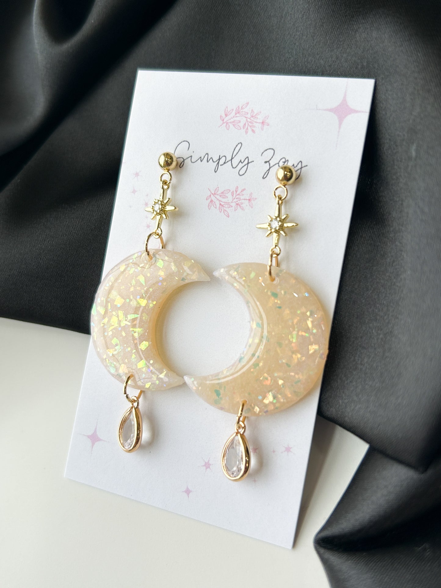 Celestial Opal Crescent Moon Earrings