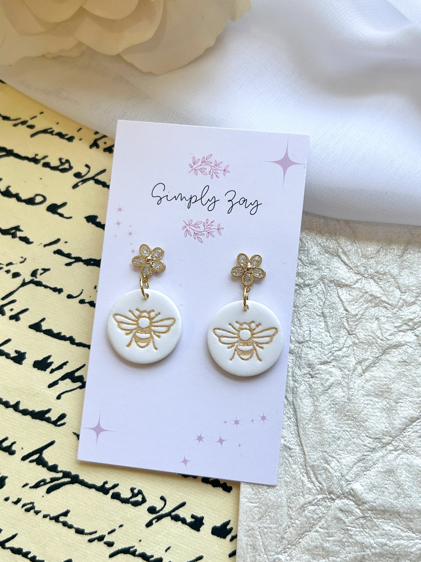 Golden Honey Bee Clay Earrings