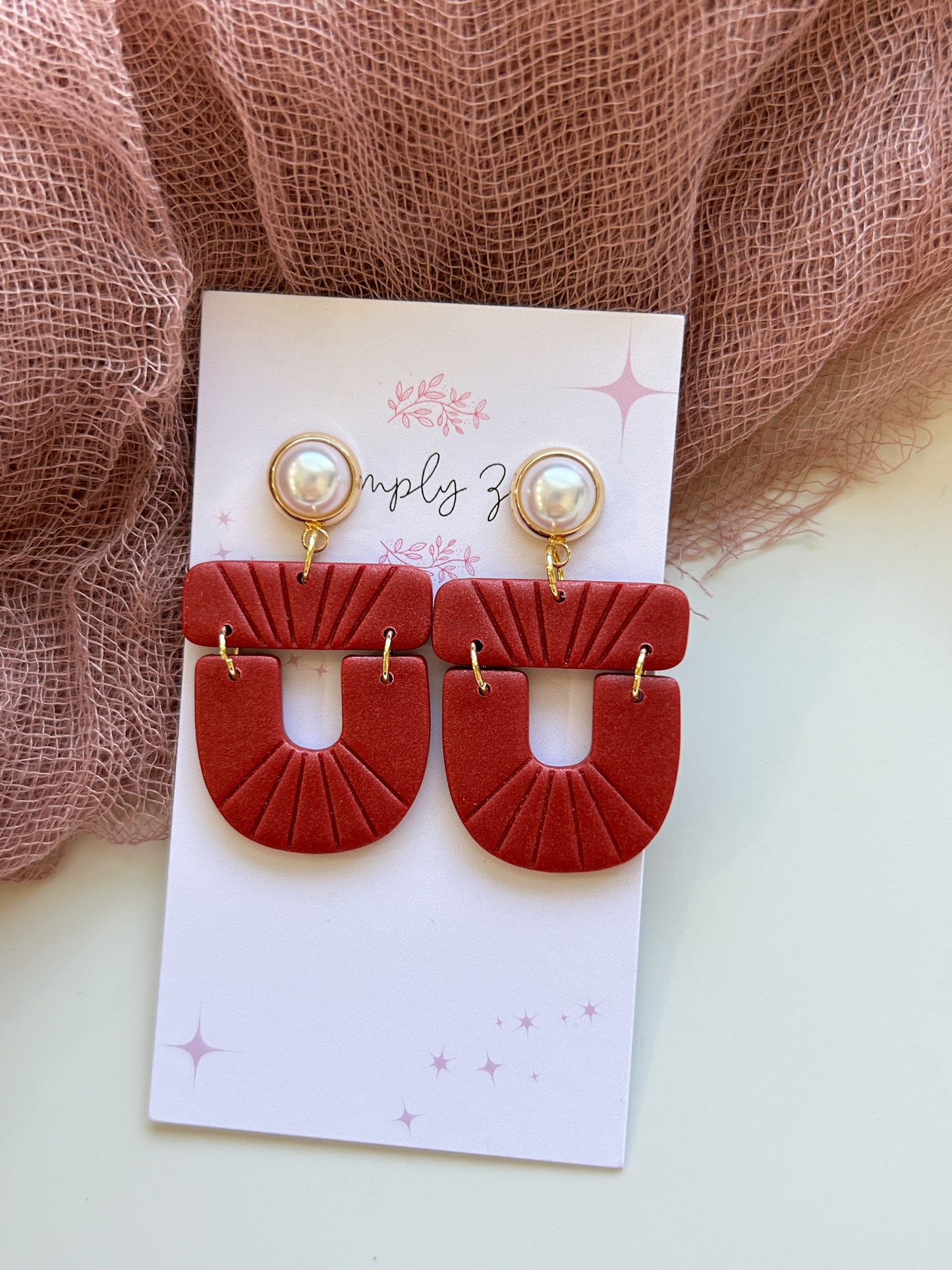 Red Elegant with Pearl Earrings