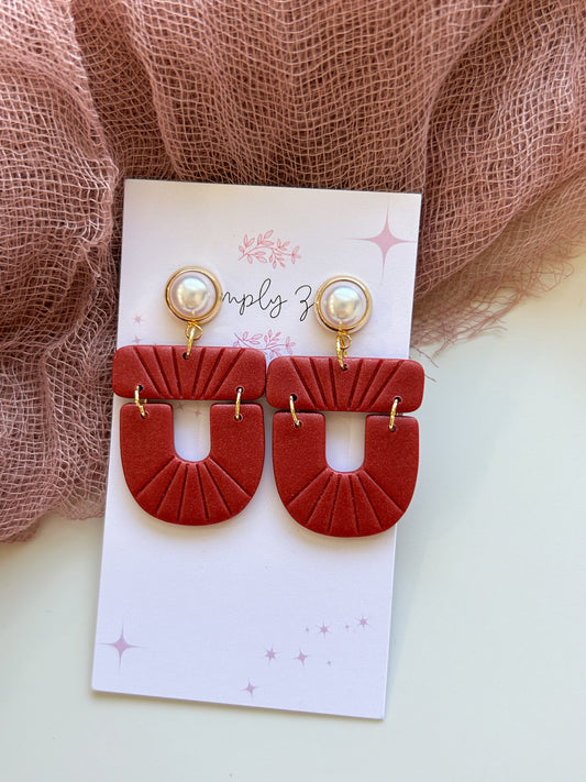 Red Elegant with Pearl Earrings
