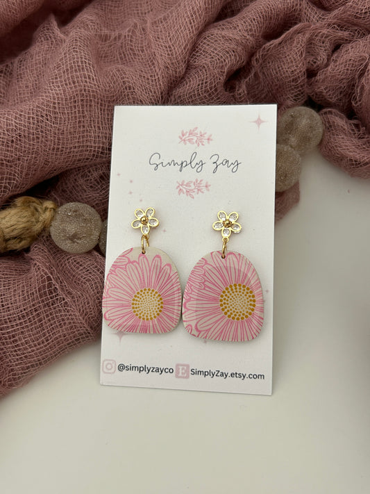 Pink Sunflower Earrings