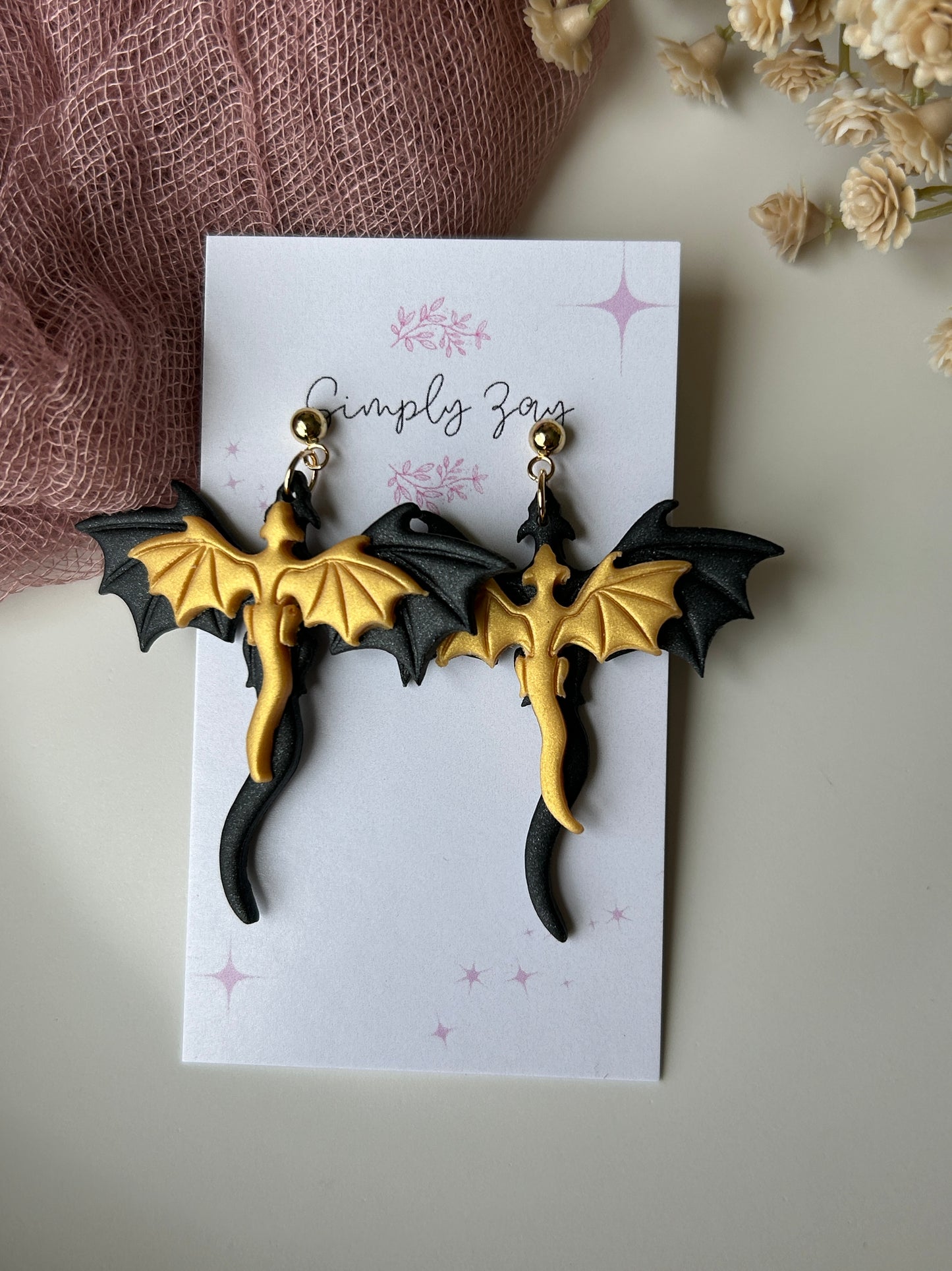 Black and Gold Dragon Book Inspired Earrings