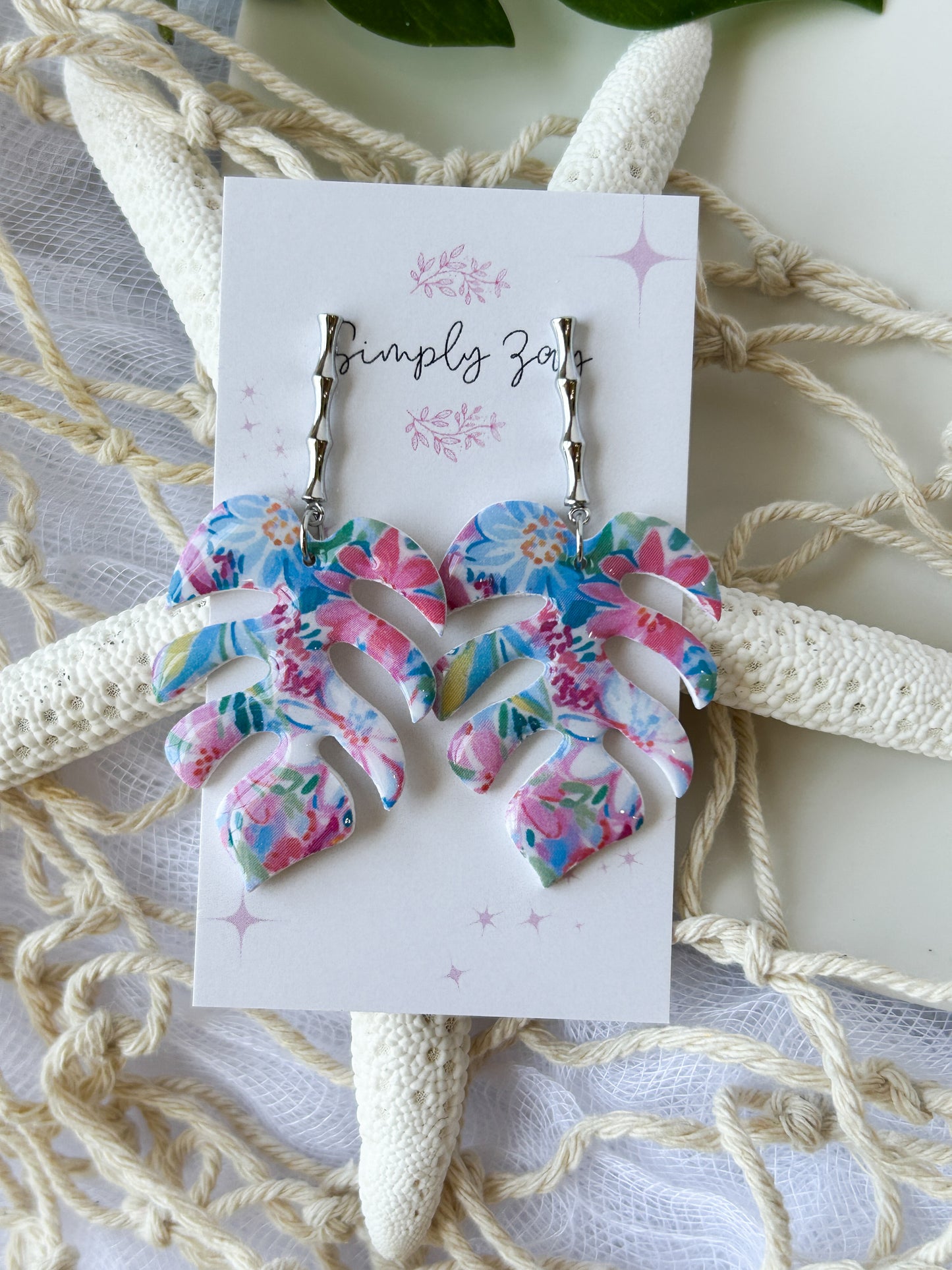 Floral Monstera Leaf Earrings