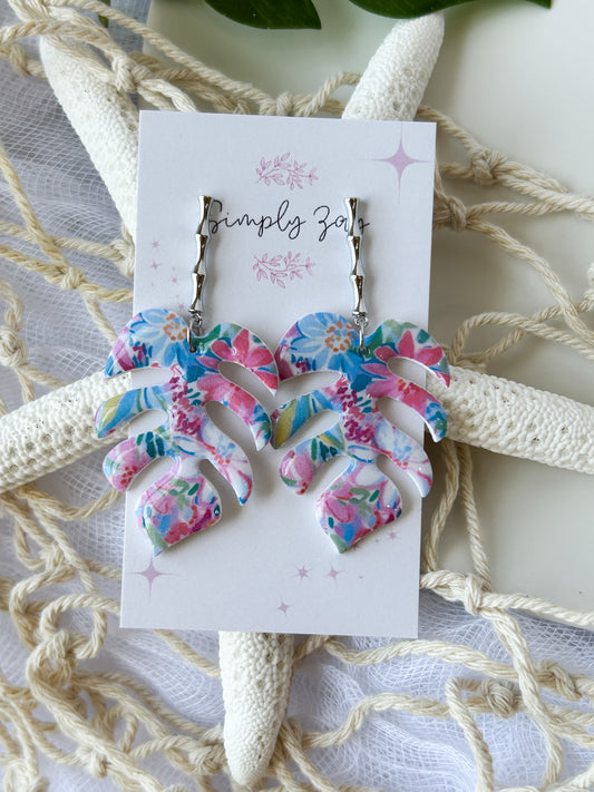 Floral Monstera Leaf Earrings